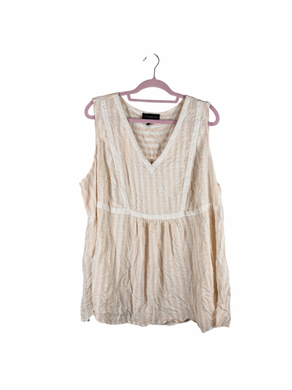 Lane Bryant Lace Trim Striped Babydoll Tank Top Blush Cream Plus Size 24
